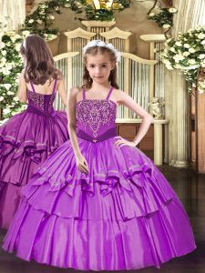 Ball Gowns Child Pageant Dress Lilac Straps Organza Sleeveless Floor Length Lace Up