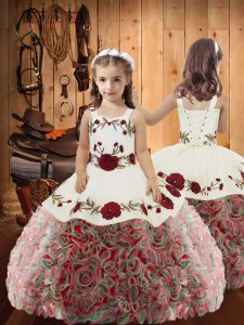 Multi-color Sleeveless Embroidery and Ruffles Floor Length Little Girl Pageant Gowns