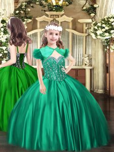 Sleeveless Floor Length Beading Lace Up Little Girls Pageant Dress Wholesale with Turquoise