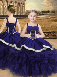 Fashionable Ball Gowns Pageant Dress Purple Straps Organza Sleeveless Floor Length Lace Up