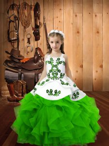 Sleeveless Lace Up Floor Length Embroidery and Ruffles Pageant Dress Toddler