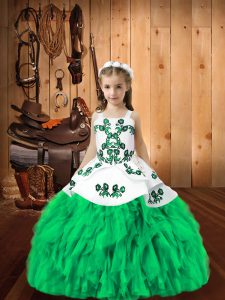 Organza Straps Sleeveless Lace Up Embroidery and Ruffles Pageant Gowns For Girls in Turquoise