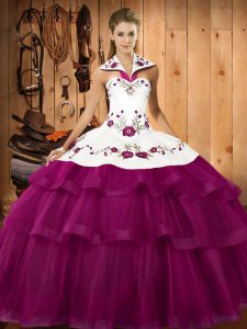 Glittering Sleeveless Sweep Train Embroidery and Ruffled Layers Lace Up Quinceanera Gowns