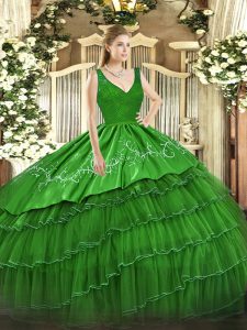 Enchanting Green Sleeveless Organza and Taffeta Backless Sweet 16 Dresses for Military Ball and Sweet 16 and Quinceanera