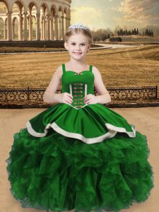 Green Sleeveless Beading and Ruffles Floor Length Little Girls Pageant Gowns