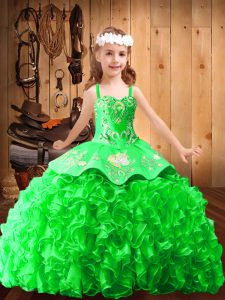 Great With Train Lace Up Girls Pageant Dresses Apple Green for Party and Quinceanera with Embroidery and Ruffles Sweep T