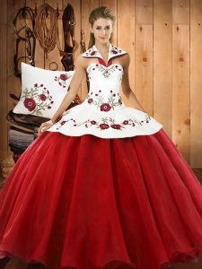 Admirable Wine Red Lace Up Sweet 16 Dresses Embroidery Sleeveless Floor Length