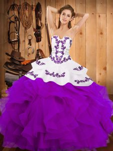 Glamorous Purple Sleeveless Floor Length Embroidery and Ruffles Lace Up Quinceanera Gowns