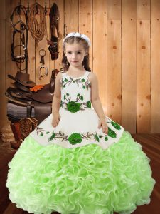 On Sale Ball Gowns Girls Pageant Dresses Yellow Green Straps Fabric With Rolling Flowers Sleeveless Floor Length Lace Up