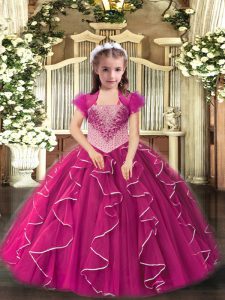 Glorious Tulle Sleeveless Floor Length Kids Pageant Dress and Embroidery and Ruffles