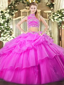 Ball Gowns 15 Quinceanera Dress Lilac High-neck Tulle Sleeveless Floor Length Backless