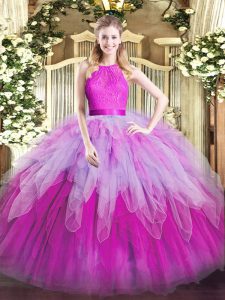Customized Multi-color Sleeveless Floor Length Ruffles Zipper Quinceanera Gown