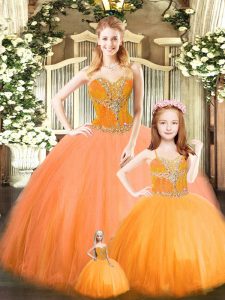 Beading Quinceanera Dress Orange Red Lace Up Sleeveless Floor Length