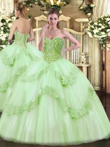 High End Apple Green Sweetheart Lace Up Beading and Appliques 15th Birthday Dress Sleeveless