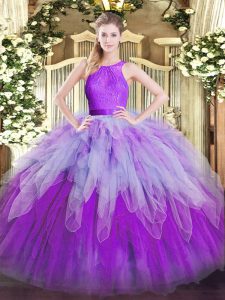 Nice Ball Gowns Sweet 16 Dress Multi-color Scoop Organza Sleeveless Floor Length Zipper