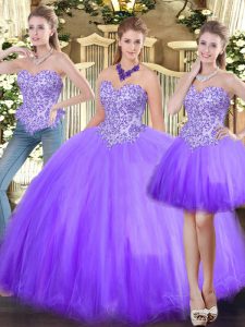 Designer Lavender Sleeveless Beading Floor Length Quinceanera Dresses
