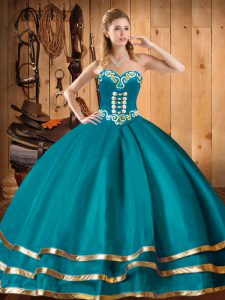 Ball Gowns Quince Ball Gowns Teal Sweetheart Organza Sleeveless Floor Length Lace Up