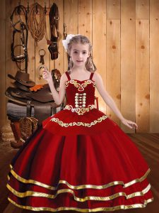 Ball Gowns Little Girl Pageant Dress Red Straps Organza Sleeveless Floor Length Lace Up