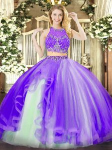 Ball Gowns Sweet 16 Dress Lavender Scoop Organza Sleeveless Floor Length Zipper