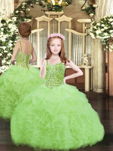 Spaghetti Straps Lace Up Beading and Ruffles and Pick Ups Girls Pageant Dresses Sleeveless