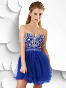 Free and Easy Royal Blue Tulle Zipper Sweetheart Sleeveless Mini Length Teens Party Dress Beading