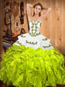 Latest Yellow Green Sweet 16 Quinceanera Dress Military Ball and Sweet 16 and Quinceanera with Embroidery and Ruffles St