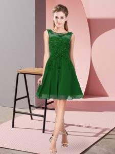 Captivating Knee Length Dark Green Wedding Party Dress Scoop Sleeveless Zipper