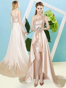 Fantastic High Low Lace Up Prom Party Dress Champagne for Prom and Party with Sequins
