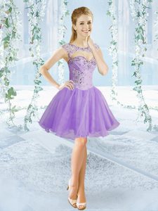 Dazzling Sleeveless Lace Up Mini Length Beading Party Dress