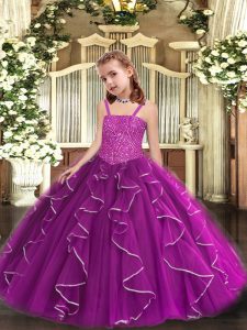 Purple Kids Formal Wear Party and Sweet 16 and Quinceanera and Wedding Party with Beading and Ruffles Straps Sleeveless 