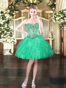 Flare Turquoise Prom Dress Prom and Party with Beading and Ruffles Sweetheart Sleeveless Lace Up