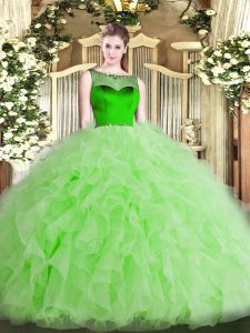 Exceptional Ball Gowns Scoop Sleeveless Organza Floor Length Zipper Beading and Ruffles Sweet 16 Dress