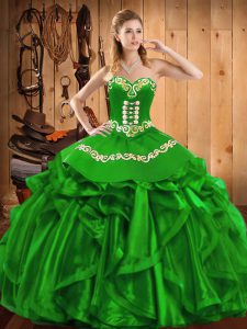Deluxe Floor Length Ball Gowns Sleeveless Green Quince Ball Gowns Lace Up