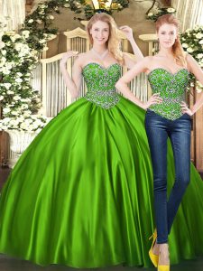 Sophisticated Green Ball Gowns Sweetheart Sleeveless Tulle Floor Length Lace Up Beading Quinceanera Dress
