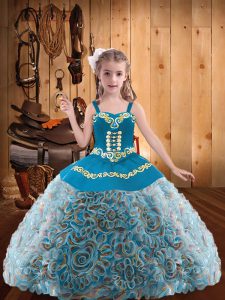 Fashionable Multi-color Sleeveless Floor Length Embroidery and Ruffles Lace Up Pageant Dress