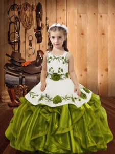 Unique Sleeveless Embroidery and Ruffles Lace Up Little Girls Pageant Dress