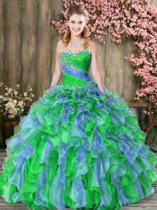 Beading Quinceanera Dress Multi-color Lace Up Sleeveless Floor Length
