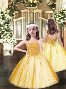 Sleeveless Lace Up Floor Length Beading Little Girls Pageant Dress