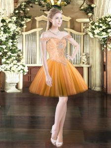 Romantic Ball Gowns Dress for Prom Orange Red Off The Shoulder Tulle Sleeveless Mini Length Lace Up