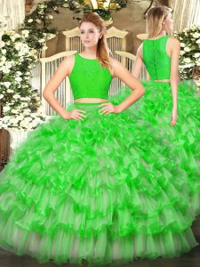 Green Scoop Neckline Ruffled Layers 15 Quinceanera Dress Sleeveless Zipper