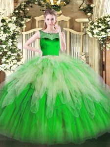 Sumptuous Green Quinceanera Gowns Sweet 16 and Quinceanera with Beading and Ruffles Scoop Sleeveless Zipper