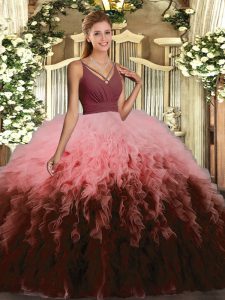 Spectacular Sleeveless Floor Length Ruffles Backless 15th Birthday Dress with Multi-color