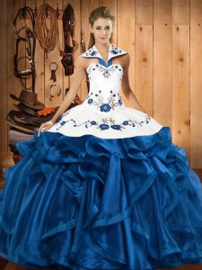 Satin and Organza Sleeveless Floor Length Sweet 16 Quinceanera Dress and Embroidery and Ruffles