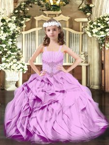 Lilac Ball Gowns Beading and Ruffles Little Girls Pageant Dress Lace Up Organza Sleeveless Floor Length