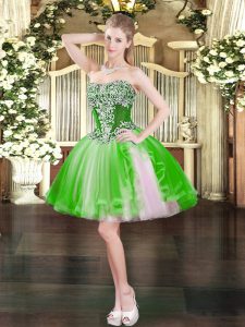 Ball Gowns Sweetheart Sleeveless Tulle Mini Length Lace Up Beading Prom Party Dress