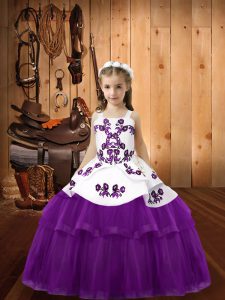 Eggplant Purple Sleeveless Beading and Embroidery Floor Length Little Girls Pageant Gowns