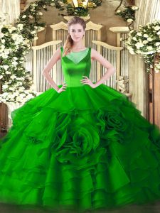 Stunning Ball Gowns Quinceanera Dress Green Scoop Organza Sleeveless Floor Length Zipper