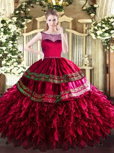 Beauteous Coral Red Sleeveless Organza Zipper Vestidos de Quinceanera for Sweet 16 and Quinceanera