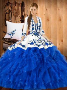 On Sale Floor Length Blue Sweet 16 Quinceanera Dress Sweetheart Sleeveless Lace Up