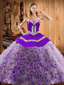 Fancy Embroidery Sweet 16 Dress Multi-color Lace Up Sleeveless With Train Sweep Train